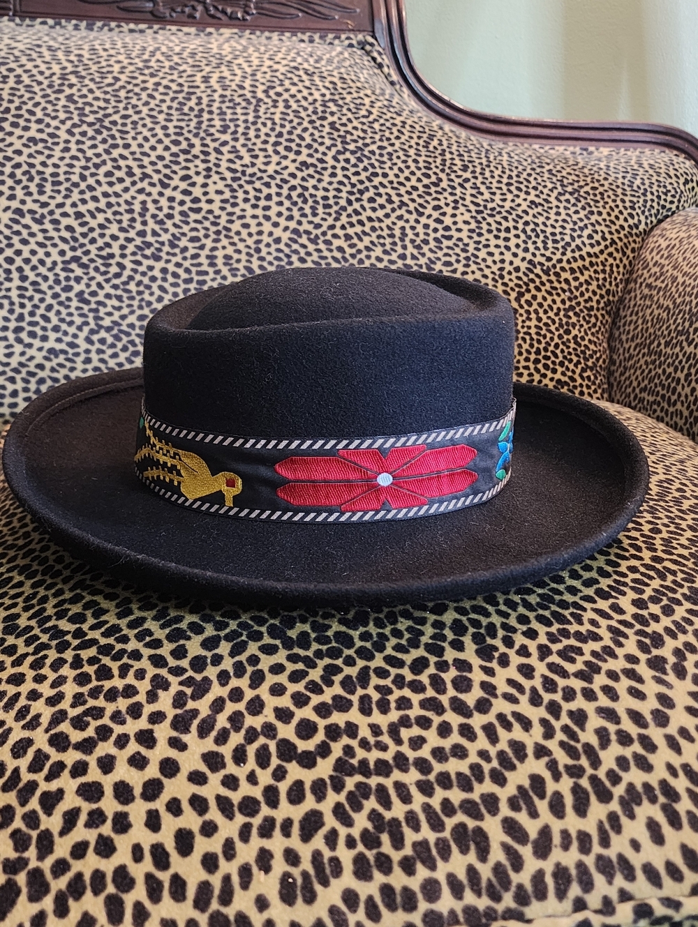 Womens Black Hat Embroidered Band Wool Felt Western Cowgirl Aztec WPL 4384 USA